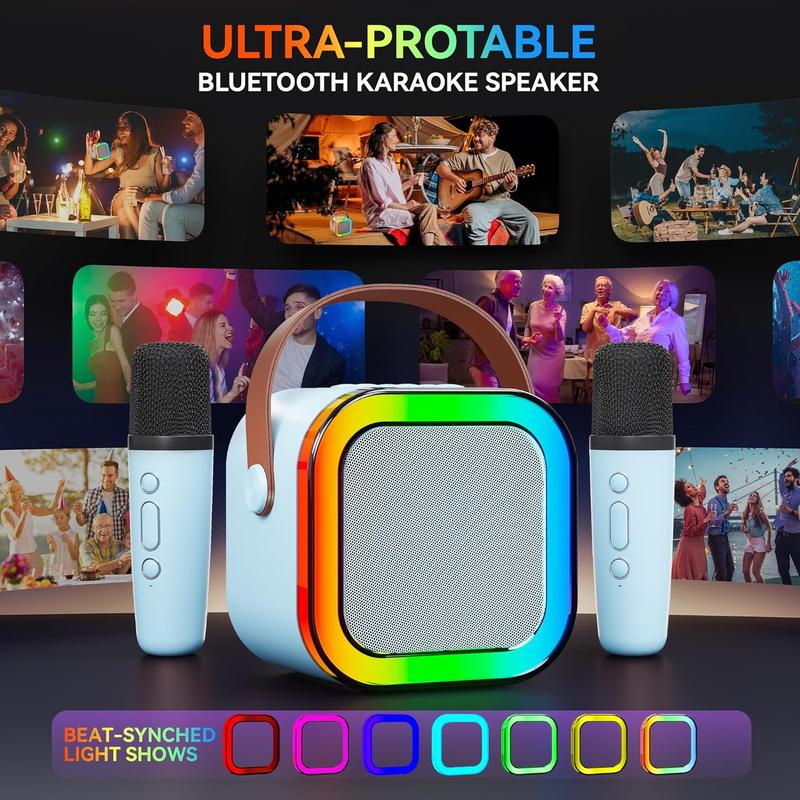 Karaoke Machine for Kids Adults, Portable Bluetooth Mini Karaoke Microphone Singing Speaker with 2 Mic and Light,Birthday, Family,Home Party