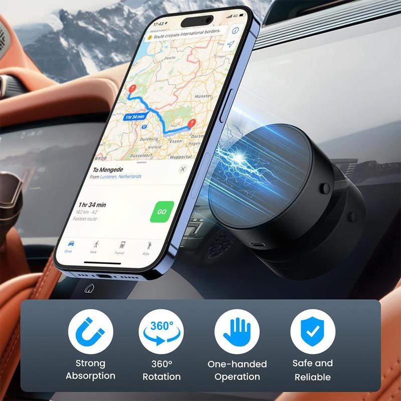 15W Electrical Vacuum Magnetic Car Charger Holder, 360 Degree Rotating Suction Phone Mount, 2-in-1 Magnetic Cell Phone Holder Compatible with iPhone & Android