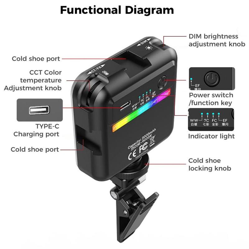 RGB Selfie Light for Camera, 360° Full Color Phone LED Light, Video Light forSelfie Makeup,2000mAH Photography Lighting with Clip and Cold Shoe for Phone Laptop Camera, Christmas Gifts