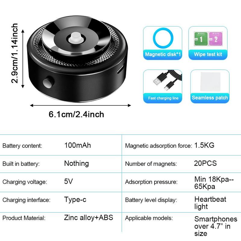 15W Electrical Vacuum Magnetic Car Charger Holder, 360 Degree Rotating Suction Phone Mount, 2-in-1 Magnetic Cell Phone Holder Compatible with iPhone & Android