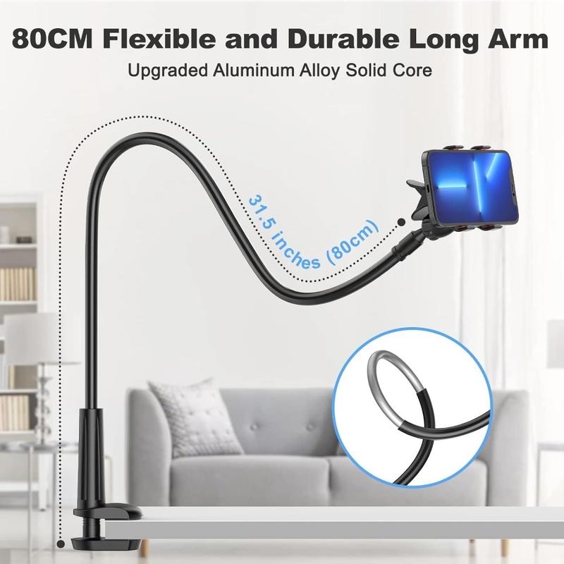 Christmas Gift 2024 Upgrade Gooseneck Phone Holder for Bed 80cm  31in Long Flexible Lazy Arm Clip, 360 Adjustable Overhead Phone Mount for all 4-7