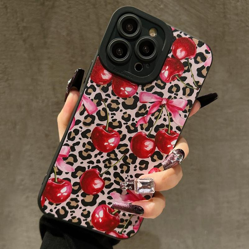 Cherry & Bow Pattern Phone Case for Fall Gift, Shockproof Phone Protective Cover, Anti-fall Phone Protector Cover Compatible with iPhone 15 14 13 12 11 Pro Max, for iPhone 16 Pro Max Cases