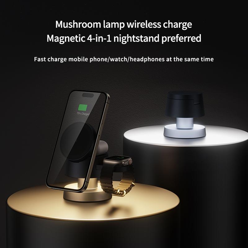 Magnetic Wireless Charger, Multifunctional Wireless Charger with Night Light, Wireless Charger for iPhone 15 14 13 12 Pro Max AirPods Watch