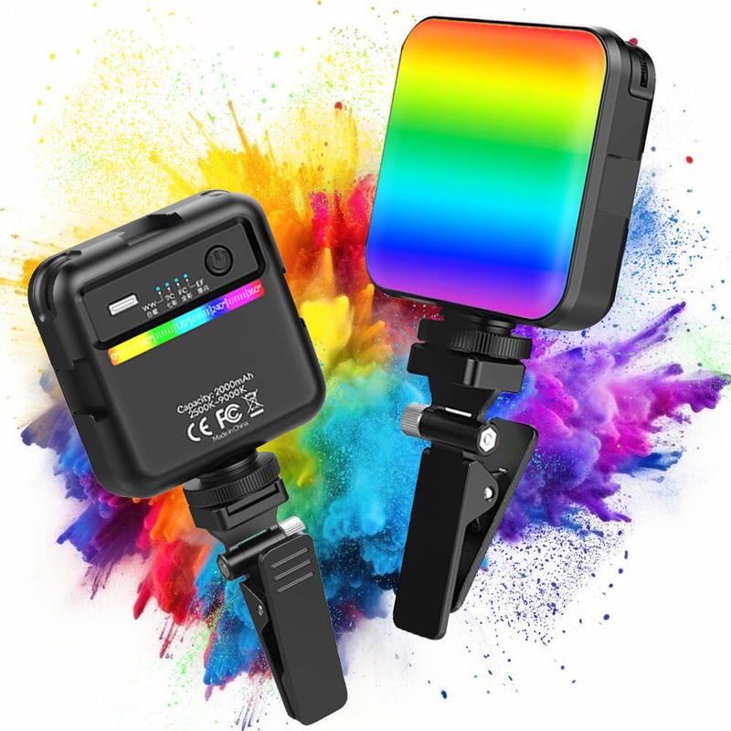 RGB Selfie Light for Camera, 360° Full Color Phone LED Light, Video Light forSelfie Makeup,2000mAH Photography Lighting with Clip and Cold Shoe for Phone Laptop Camera, Christmas Gifts