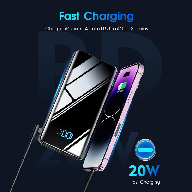 22.5W 20000mAh Power Bank,Built-in Dual USB Ports & Type-C outputs High-Speed Power Bank Fast Charging,with Double Bright Flashlight,PD 3.0+QC 4.0 Digital Display Phone Battery Pack Compatible with iPhone 16 15 14 13 Pro Samsung S23 Google iPad Tablet,etc