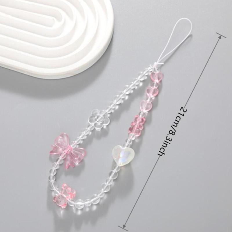 Cute Bowknot & Heart Decor Phone Lanyard, Acrylic Phone Decorative Chain, Fashion Phone Decorative Accessories for Women & Girls