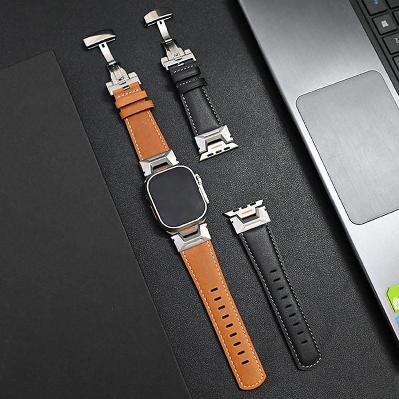 Men's PU Leather Watch Band, Replacement Watch Band for Apple Watch Ultra 2 49mm 46mm 45mm 44mm, Watch Band for iWatch Series 10 9 8 7 6 5 4 SE