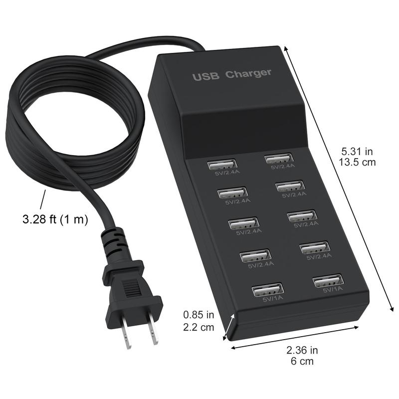 10 Ports USB Charger, 50W USB Charging Station, Portable USB Charger Station for Multiple Devices