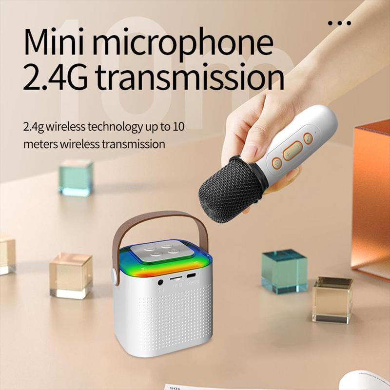 Mini Karaoke Machine for Kids, Portable Bluetooth Karaoke Speaker with Colorful RGB Lights, Bluetooth Singing Speaker with 2 Wireless Microphones, Christmas Birthday Gifts for Girls Boys for Home Party (White)