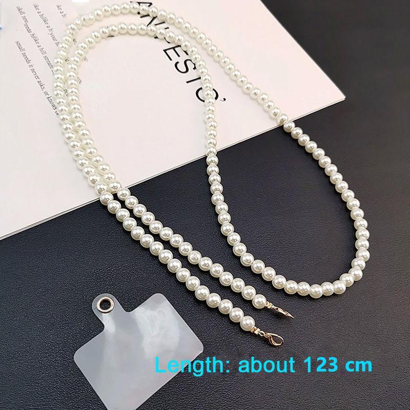 Fashionable Artificial Pearl Decor Phone Chain with Phone Patch, DIY Handmade Braided Phone Lanyard, Phone Strap for Women & Girls