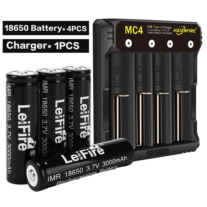 4PCS 18650 Lithium Battery Original 3000mAh Battery +1PCS Four Card Slot Lithium Battery Charger 3.7V Reconfigurable Batteries For Home Use