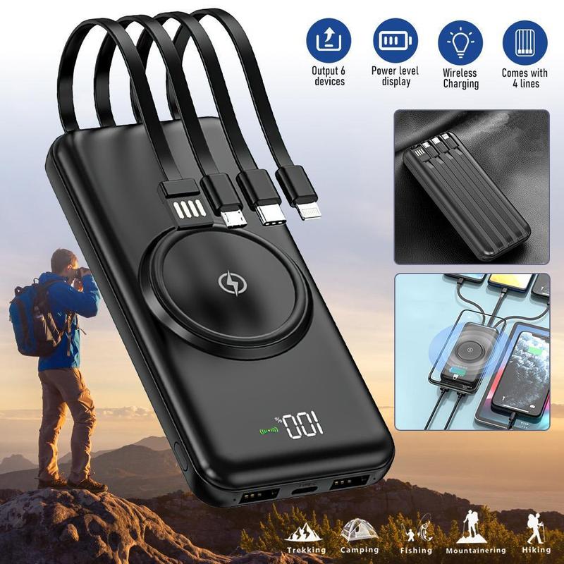 Portable Charger 25800mAh Power Bank - Portable Battery with 4 Built-in Cables, 6 Outputs and 3 Inputs Fast Charging External USB-C Battery Pack, Compatible with iPhone, Samsung, AirPods and more!