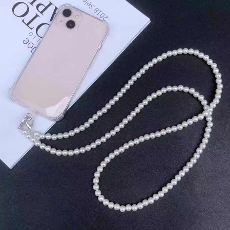 Fashionable Artificial Pearl Decor Phone Chain with Phone Patch, DIY Handmade Braided Phone Lanyard, Phone Strap for Women & Girls