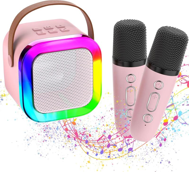 Karaoke Machine for Kids Adults, Portable Bluetooth Mini Karaoke Microphone Singing Speaker with 2 Mic and Light,Birthday, Family,Home Party