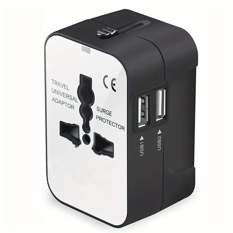 Universal Travel Plug Adapter, Worldwide Travel Wall Charger with 2 USB Ports, Multifunctional Phone Charging Converter for Home, Office & Travel