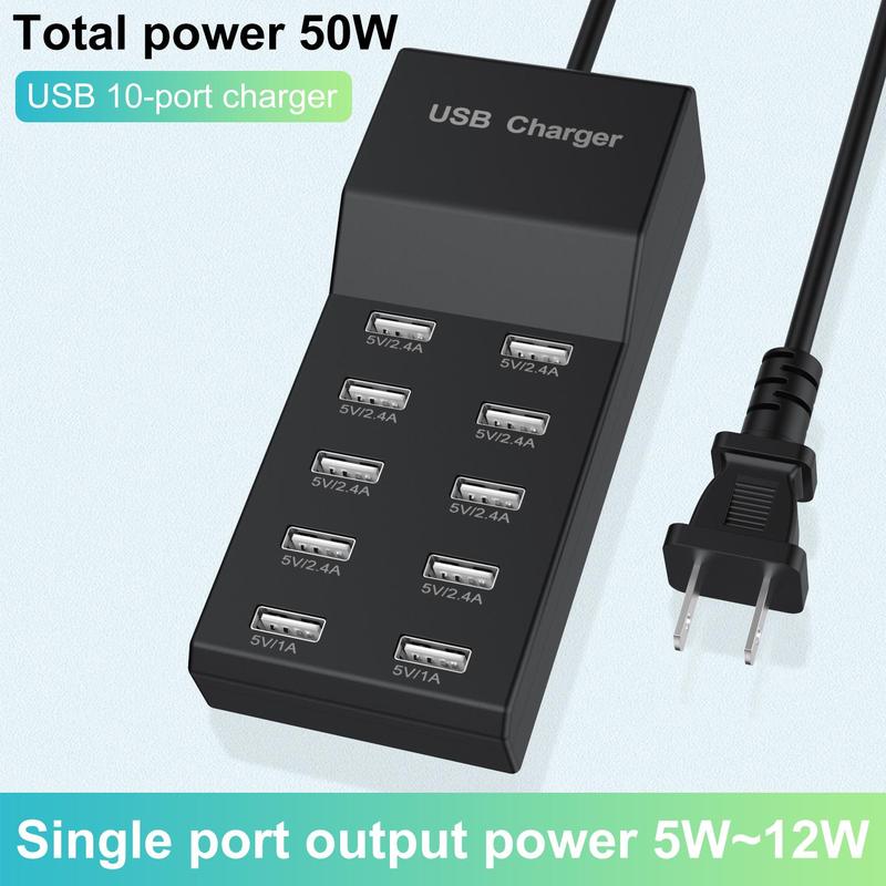 10 Ports USB Charger, 50W USB Charging Station, Portable USB Charger Station for Multiple Devices