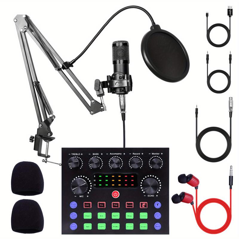 All-In-One Podcast Equipment Bundle with BM800 Condenser Microphone, Audio Interface Live Sound Card, and Earphone for Recording, Broadcasting, Live Streaming