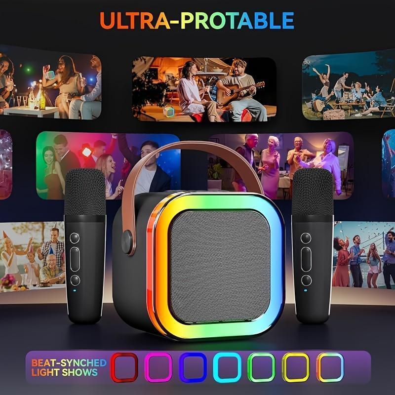 Portable Wireless Speaker with Microphone, Rechargeable LED Light Speaker with Microphone, Home Karaoke Machine for Home Party