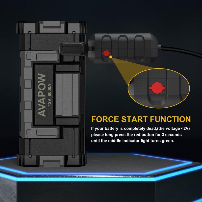 AVAPOW 6000A Car Battery Jump Starter ；Power bank； Dual USB Quick Charge ;DC Output；12V Jump Pack with Built-in LED Bright Light. The price after platform discounts is the lowest possible purchase price, with the final amount based on actual payment.