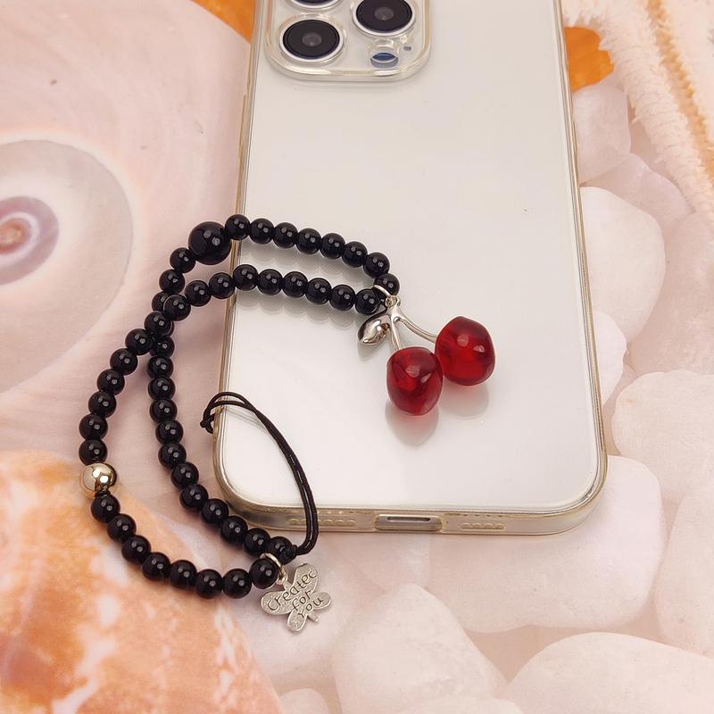 Phone Charms Phone Strap Cute Cherry Butterfly Cell Phone Lanyard Wrist Strap Phone Case Accessories for Phone Bag Airpods Camera Pendants Decor