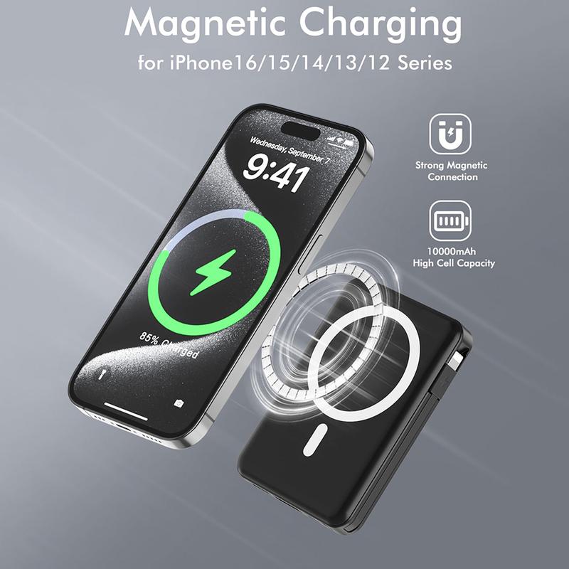 Magsafe Powerbank 10000mAh,Magnetic Power Bank Built-in USB C Lighting Cables, 22.5W PD Fast Charging LED Display Wireless Portable Charger for iPhone magnetic  phone magsafe power