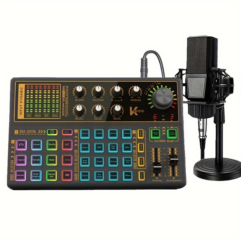 Dual-Player Podcasting Device Suit, Podcasting Condenser Microphone and Sound Card for Live Show, K300 Voice Changer-Podcasting Suit-Suitable for Recording, Singing, Streaming and Gaming.