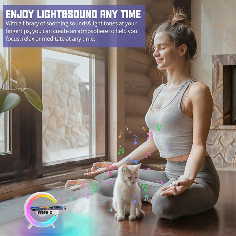 2025 New RGB Night Light Lamp Multifunctional Wireless Audio Speaker, Multifunctional Wireless Speaker with Alarm Clock, Wireless Charger Station for Smartphone