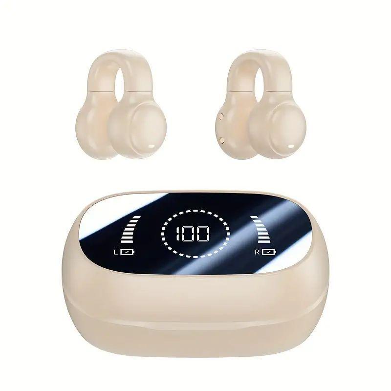 Fall In-ear Design Wireless Audio Earphone, TWS Waterproof Ear Clip Wireless Earphone with Power Display Charging Case, High Fidelity Stereo BT Earphone for Android iOS Mobile Phone, Audio Headphone