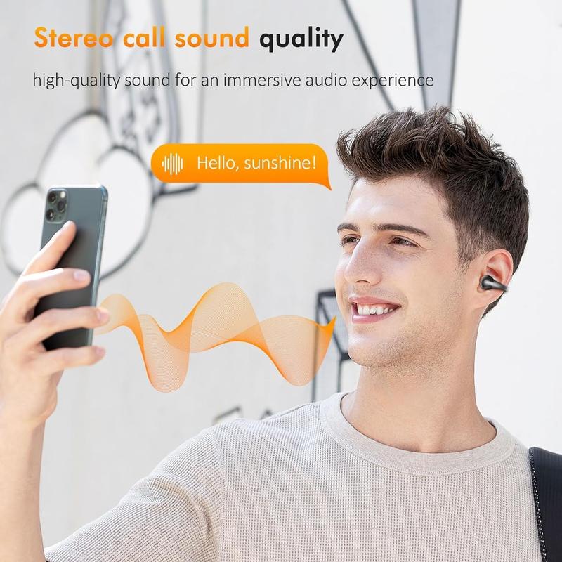 Open ear bone conduction headphone clip on headphones, wireless headphones 5.3 with LED display charging case 60 hours playback time Earbud Electronic