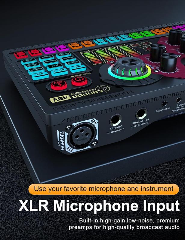 Tenlamp Podcast Equipment Bundle, X5 Audio Interface with Mixer & Vocal Effects, Sound Board Voice Changer, Studio All-in-one XLR DJ Mixer for Phone PC Live Streaming Recording Gaming (X5-Black)