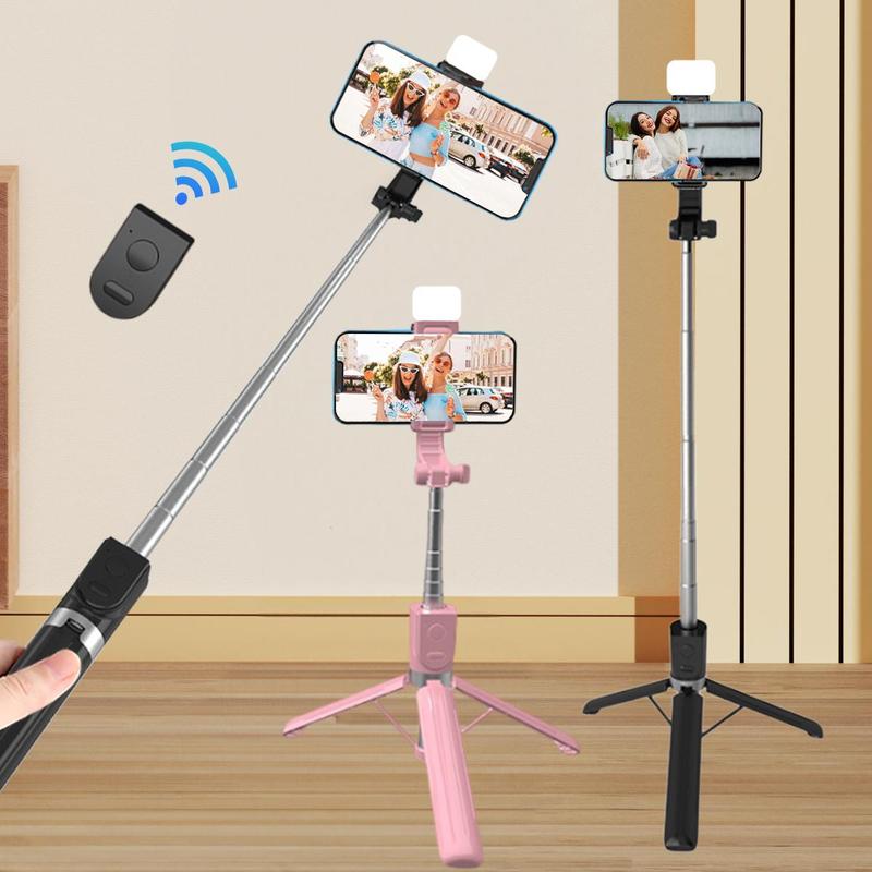 Portable Handheld Selfie Stick with Fill Light, 360 Degree Rotatable Anti-shake Selfie Stand, Phone Selfie Accessories for Live Streaming, Vlogging