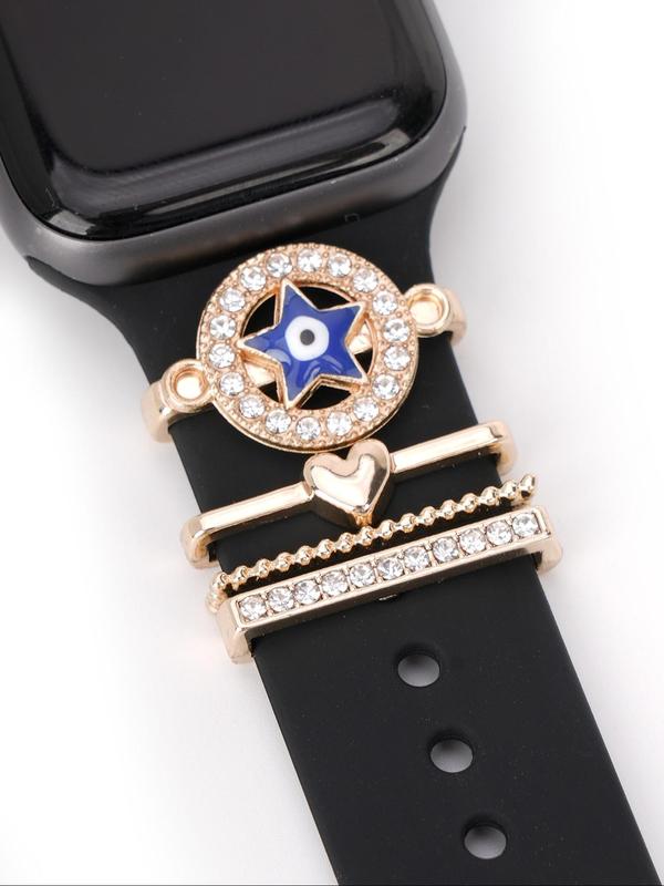 Star & Heart Design Watch Band Decorative Ring for Apple Watch, Rhinestone Decor Watch Band Accessories for Women & Girls, Trendy All-match & Exquisite Watch Accessories for Birthday Gift