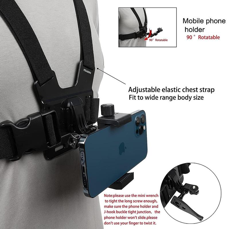 Mobile Phone Chest Strap Mount for VLOG POV, Phone Chest Harness Holder Action Camera and Cell Phones