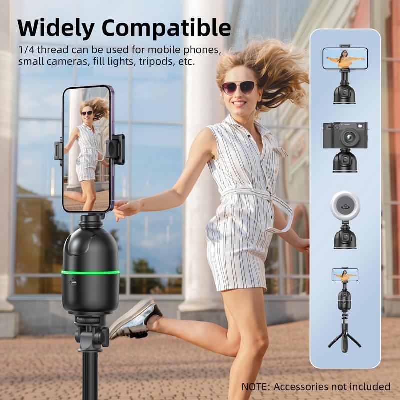 Auto Face Tracking Tripod, 360° Rotatable Phone Camera Stand with Gesture Control & Colorful Light Ring, Rechargeable Auto Tracking Phone Holder for Vlog