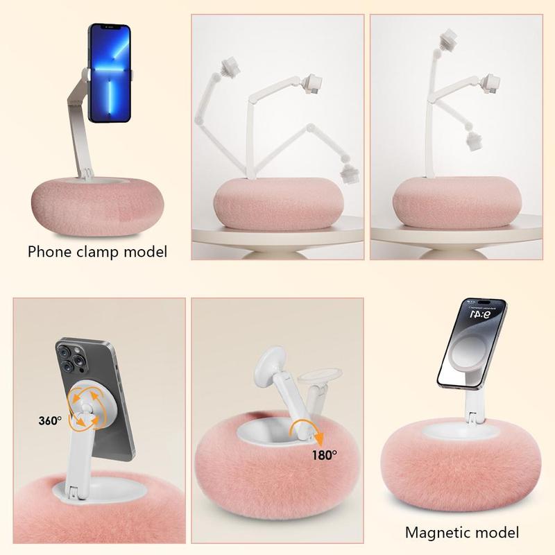 Adjustable Phone Holder for Bed, 1 Count Detachable Cute Plush Pillow Design Holder for Smartphone, Angle Height Adjustable Cell Phone Holder for Bed