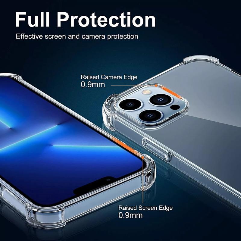 For iPhone 16 15 14 13 12 11 Pro Max Clear Shockproof Case +2* Tempered Glass Screen Protector+2* Camera Lens Protector