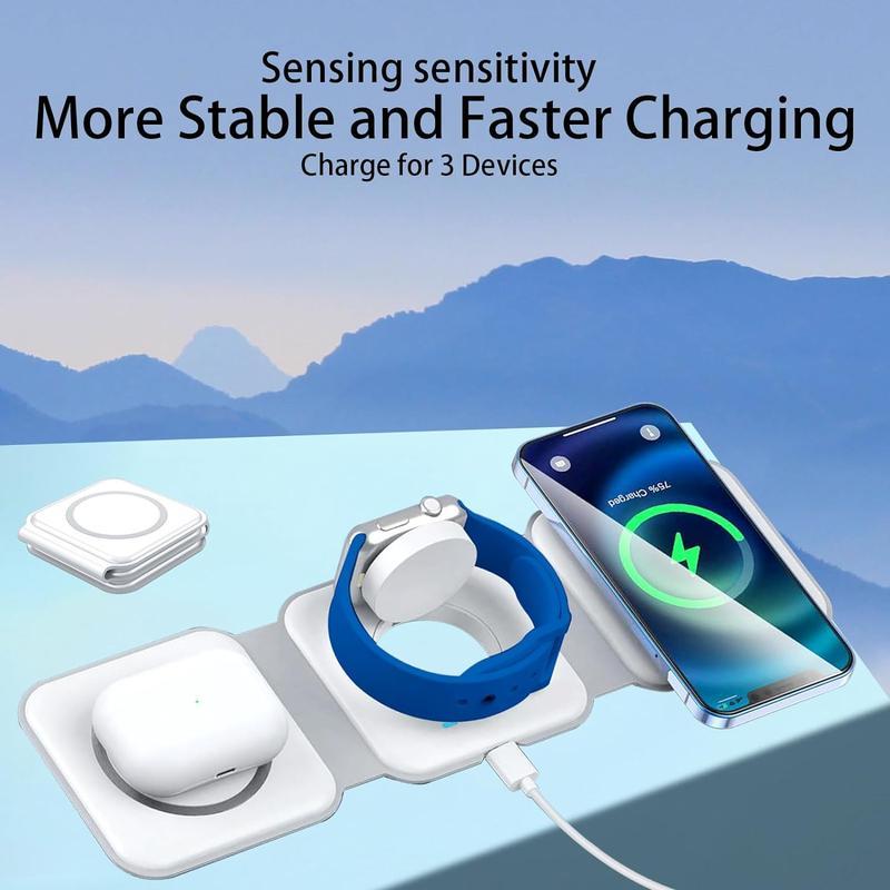 ZIHNIC 2024 NEW Style 3 in 1 Wireless Charger for iPhone,Magnetic Fold able 3 in 1 Charging Station,Travel Charger for Multple Devices fori Phone 15 14 13 12 Series,Air Pods Pro,i Watch Sold by CoColova Us Cable Smartphone Electronic Cellphone Folding