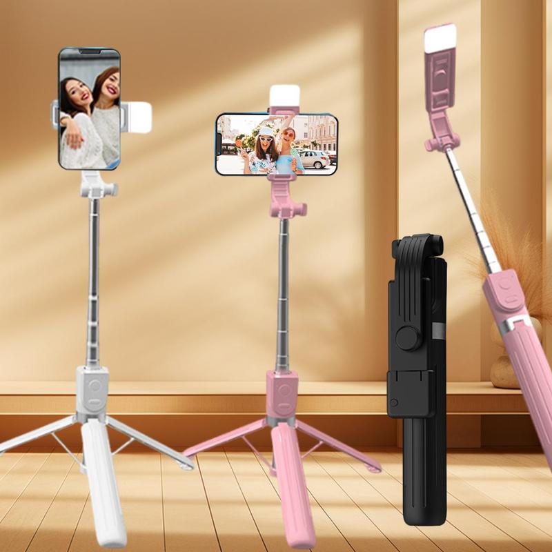 Portable Handheld Selfie Stick with Fill Light, 360 Degree Rotatable Anti-shake Selfie Stand, Phone Selfie Accessories for Live Streaming, Vlogging