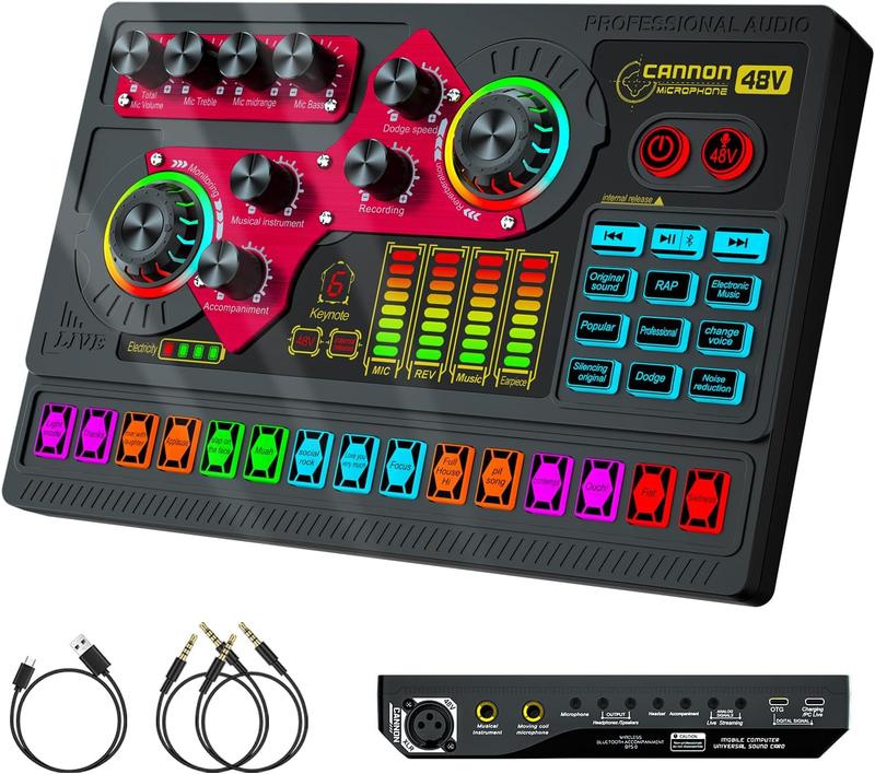 Tenlamp Podcast Equipment Bundle, X5 Audio Interface with Mixer & Vocal Effects, Sound Board Voice Changer, Studio All-in-one XLR DJ Mixer for Phone PC Live Streaming Recording Gaming (X5-Black)