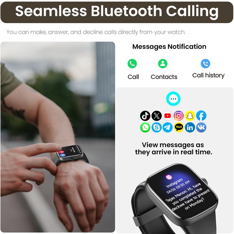 TOZO S7 Smartwatch Bluetooth Call 1.85”AMOLED Ultra HD Screen,Dynamic Dials Messages Push 100+ Sports Modes,Detect Human Health (Heart Rate,Blood Oxygen)with High Battery Life Touch Screen Watch Black