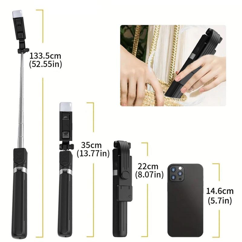 Portable Handheld Selfie Stick with Fill Light, 360 Degree Rotatable Anti-shake Selfie Stand, Phone Selfie Accessories for Live Streaming, Vlogging