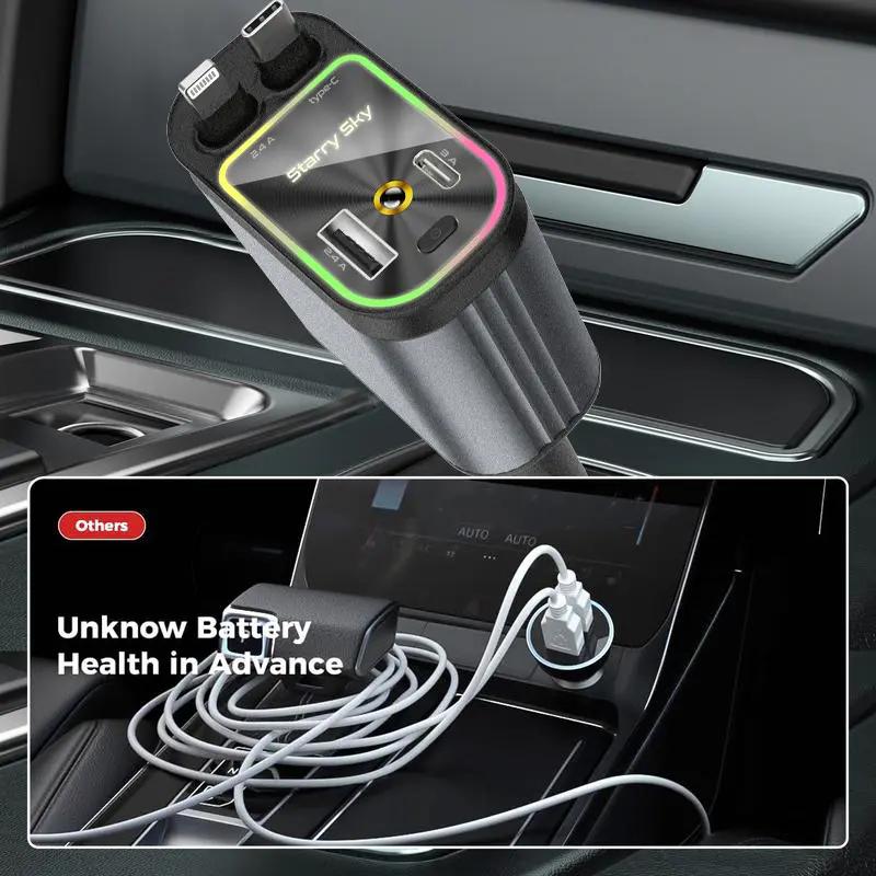 4 in 1 Retractable Car Charger with Starlight, Fast Car Phone Charger, Retractable Car Charger with Dual Ports, Compatible with iPhone double type c