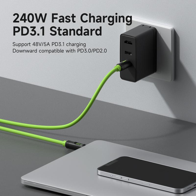 LED Charging Cable, 1 Count 8K@60Hz 40Gbps Display Silicone USB C 240W Data Transfer Thunderbolt 4 3 Video Cord for iPhone 15 iPad MacBook, Portable Charger Cable