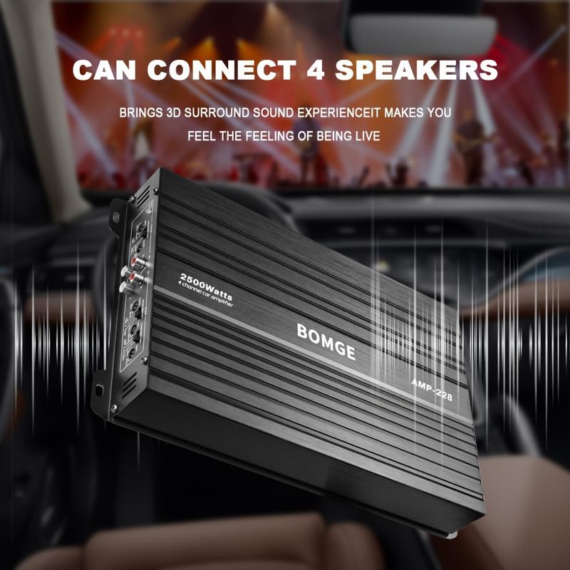 Bomge Professional 4-Channel Amplifier Dubbing 4-Channel Car Amplifier Amp228 Car Amplifier 2500W Max Power for Subwoofer and Speaker