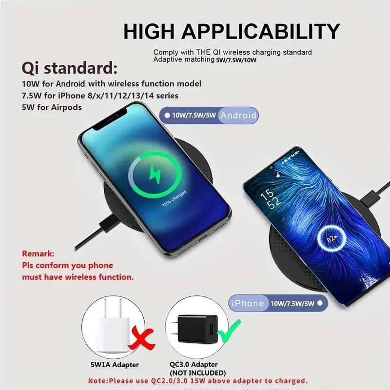 Y9 10W Wireless Charger Pad for Smartphone, 1 Count Desktop Mobile Phone Fast Charging Station with 1 Type-C Cable Compatible with iPhone 15 14 13 12 11 8 XR & Android