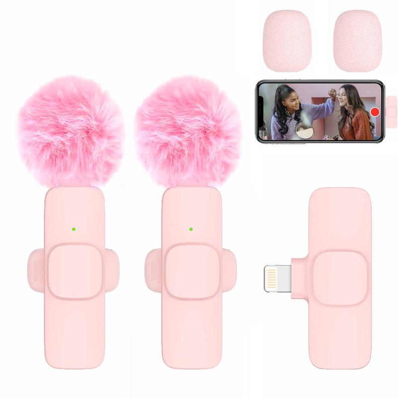 2 pieces Wireless Lavalier Microphones for iPhone, Android, iPad - Mini Wireless Clip-on Microphones Crystal Clear Sound Quality for Recording, Live Streaming,Vlog，（pink）, christmas gift ideas Black Friday Deals tiktok shop store