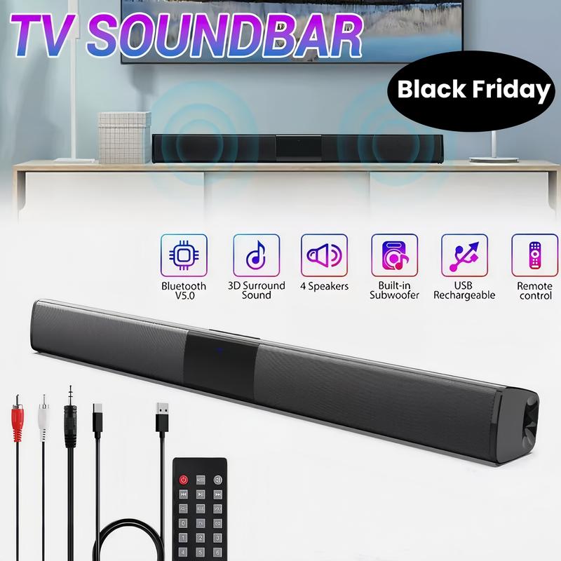 Bluetooth SoundBar 4 Speaker System Wireless Subwoofer TV Home Theater Remote,New Year, Christmas Audio Compact Remote Control Digital Device Connection Wired