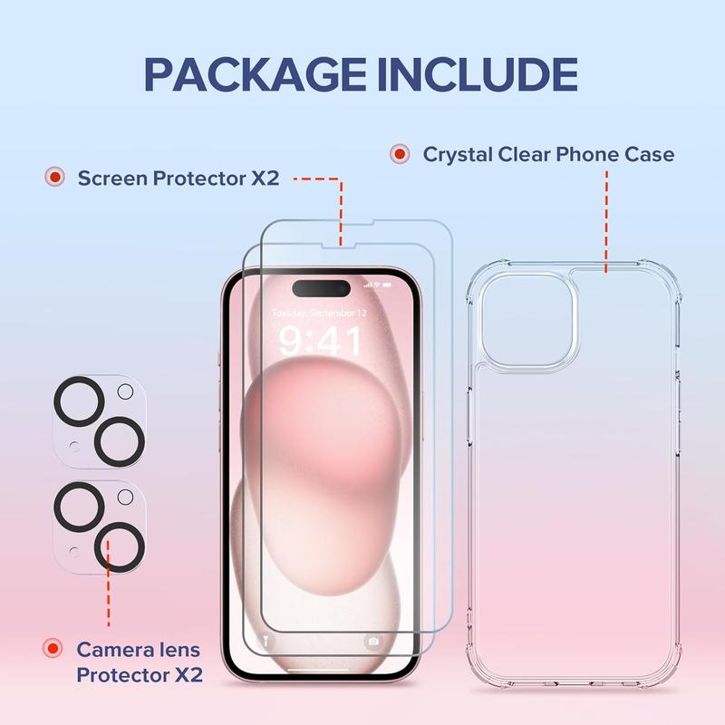 Entronix 5-in-1 BUNDLE For iPhone 16 15 14 13 12 11, Plus, Pro max, Glitter Case + 2 Camera Lens & 2 Tempered Glass Screen Protector, Accessories