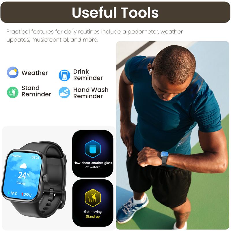 TOZO S7 Smartwatch Bluetooth Call 1.85”AMOLED Ultra HD Screen,Dynamic Dials Messages Push 100+ Sports Modes,Detect Human Health (Heart Rate,Blood Oxygen)with High Battery Life Touch Screen Watch Black