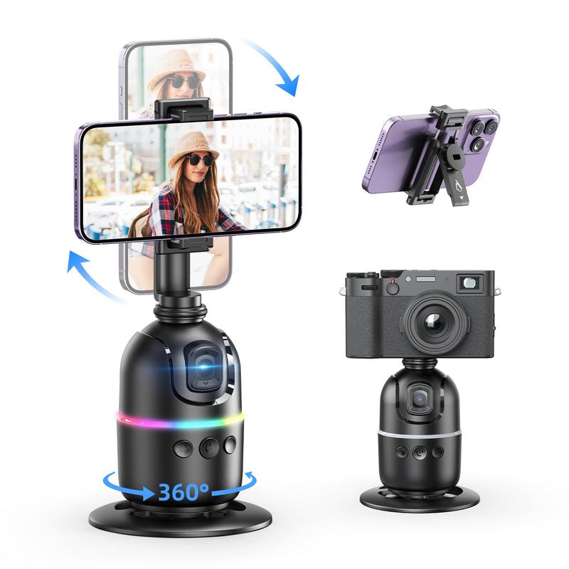 Auto Face Tracking Tripod, 360° Rotatable Phone Camera Stand with Gesture Control & Colorful Light Ring, Rechargeable Auto Tracking Phone Holder for Vlog